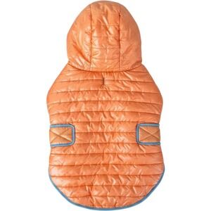 Bright Orange Quilted Puffer Dog Coat with Hood Adjustable High Vis Safety